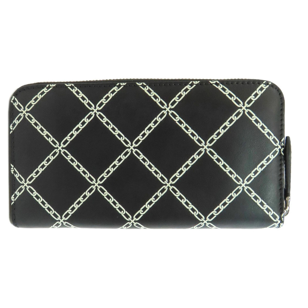 Burberry leather long motif Wallet chain Black